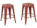 Set Of 2 Bar Stools Red With Gold Steell 60 Cm Stackable Counter Height Industrial Beliani