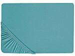 Fitted Sheet Turquoise Cotton 140 X 200 Cm Solid Pattern Classic Elastic Edging Bedroom Beliani