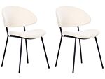 Set Of 2 Dining Chairs Cream Fabric Upholstery Black Metal Legs Armless Curved Backrest Modern Contemporary Design Beliani