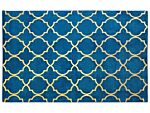 Rug Blue With Gold Quatrefoil Pattern Viscose With Cotton 140 X 200 Cm Style Modern Glam Beliani