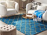 Rug Blue With Gold Quatrefoil Pattern Viscose With Cotton 140 X 200 Cm Style Modern Glam Beliani