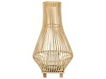 Candle Lantern Light Wood Willow 58 Cm With Glass Floor Candle Holder Boho Style Indoor Beliani