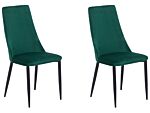 Set Of 2 Dining Chairs Green Velvet Upholstered Seat High Back Beliani