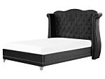 Eu King Size Bed Black Velvet 5ft3 Slatted Base Button Tufted Headboard Nailhead Trim Beliani