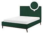 Eu Double Bed Green Fabric 4ft6 Upholstered Frame Honeycomb Quilted Beliani