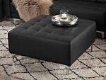 Ottoman Black Faux Leather Tufted Modern Living Room Square Footstool Silver Legs Beliani