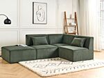 Modular Left Corner Sofa Dark Green Corduroy With Ottoman 3 Seater Sectional Sofa Modern Design Beliani