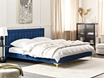 Upholstered Bed Frame Navy Blue Velvet Eu Super King Size 180x200 Cm 6ft Headboard Golden Legs Beliani