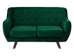 Sofa Green Velvet 2 Seater Button Tufted Back Cushioned Seat Wooden Legs Beliani