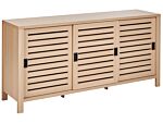 3 Door Sideboard Light Wood Manufactured Wood With Slatted Fronts Sliding Doors Beliani