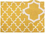 Area Rug Yellow Wool 160 X 230 Cm Trellis Quatrefoil Pattern Hand Tufted Oriental Moroccan Clover Beliani