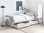 Daybed Light Grey Velvet Eu Single Size 90 X 200 Cm With Slatted Frame And Drawers Beliani