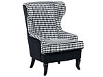 Wingback Chair Black And White Fabric Houndstooth Armchair Button Tufted Wooden Legs Beliani