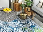 Outdoor Rug Mat Blue Synthetic 120 X 180 Cm Palm Leaf Floral Pattern Modern Balcony Patio Terrace Beliani