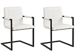 Set Of 2 Cantilever Dining Chairs Off-white Faux Leather Upholstered Chair Office Conference Room Beliani