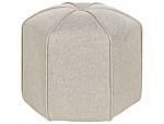 Pouffe Beige Linen Round 45 X 45 X 42 Cm Footstool Accent Upholstery Modern Living Room Bedroom Furniture Beliani