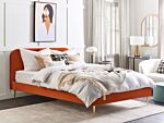 Bed Orange Velvet Upholstery Eu Super King Size Golden Legs Headboard Slatted Frame 6 Ft Minimalist Design Beliani