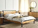 Eu Double Size Bed Dark Mdf 4ft5 Frame With Headrest And Slatted Base Metal Black Legs Beliani