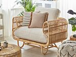 Armchair Beige Natural Rattan Chair With Cotton Cushions Wicker Boho Design Beliani