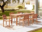 Set Of 6 Garden Chairs Light Acacia Wood Outdoor With Armrests Traditional Style Beliani