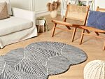 Rug White And Graphite Grey Wool Cotton 140 X 200 Cm Oval Hand Tufted Low Pile Striped Beliani