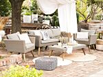 Patio Set Taupe Rattan 3 Seater 2 Chairs Grey Cushions Outdoor Country Beliani