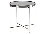 Side Table Black Tempered Glass Top Silver Metal Legs Round Glam Shiny Beliani