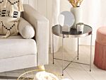 Side Table Black Tempered Glass Top Silver Metal Legs Round Glam Shiny Beliani