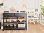 Kitchen Trolley Black Light Wood Top 2 Shelves 2 Cutlery Drawers Casters Scandinavian Modern Beliani