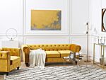 Chesterfield Living Room Set Mustard Yellow Velvet Upholstery Black Legs 3 Seater Sofa + Armchair Beliani