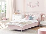 Eu Single Size Bed Pink Velvet Upholstered Frame Nailhead Trim Crystal Buttons Headrest Bedroom Modern Glam Beliani