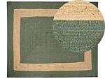 Area Rug Green Jute 300 X 400 Cm Braided Handmade Geometric Pattern Natural Boho Style Textile Beliani