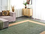 Area Rug Green Jute 300 X 400 Cm Braided Handmade Geometric Pattern Natural Boho Style Textile Beliani