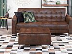 Ottoman Brown Faux Leather Tufted Fabric Modern Living Room Square Footstool Silver Legs Beliani