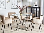 Dining Table Transparent And Silver Tempered Glass And Metal Legs ⌀ 105 Cm Glossy Finish Rectangular Glam Beliani