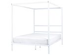 Canopy Bed Frame White Metal 140 X 200 Cm Double Size Plywood Slats Industrial Minimalist Beliani