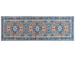 Runner Rug Blue And Orange Polyester 80 X 240 Cm Geometric Oriental Pattern Anti-slip Bottom Modern Hallway Beliani