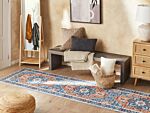 Runner Rug Blue And Orange Polyester 80 X 240 Cm Geometric Oriental Pattern Anti-slip Bottom Modern Hallway Beliani