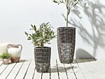 Set Of 2 Plant Pots Brown Pe Rattan Round Indoor Outdoor With Plastic Insert Beliani