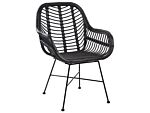 Rattan Armchair Black Wicker Black Metal Legs Living Dining Room Beliani