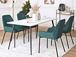 Set Of 2 Dining Room Chairs Green Corduroy Fabric Upholstered Seat Black Metal Legs Modern Style Beliani