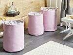 Set Of 3 Storage Basket Pink Polyester Cotton With Drawstring Cover Laundry Bin Practical Accessories Beliani