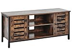 Tv Stand Dark Wood Black Iron Frame 110 X 50 X 40 Cm 2 Door Lowboard Industrial Living Room Beliani