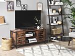 Tv Stand Dark Wood Black Iron Frame 110 X 50 X 40 Cm 2 Door Lowboard Industrial Living Room Beliani