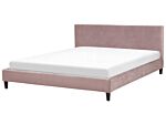 Eu Super King Size Panel Bed 6ft Pink Velvet Slatted Frame Contemporary Beliani