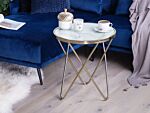 Side Table White Marble Effect Tempered Glass Top Gold Metal Hairpin Legs Round Shape Beliani