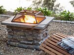 Fire Pit Heater Grey Black Mesh Cover Square Outdoor Beliani