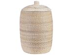 Basket Natural Rattan 40 Cm Height Pattern Home Storage With Lid Boho Rustic Decor Beliani