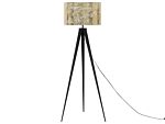 Floor Lamp Gold Polycotton 156h Cm Black Metal Tripod Legs Drum Shade Modern Beliani