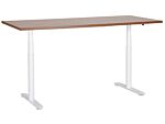 Electrically Adjustable Desk Dark Wood Tabletop White Steel Frame 180 X 72 Cm Sit And Stand Round Feet Modern Design Beliani